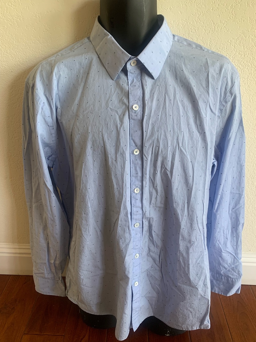 Zachary Prell Blue Dot Print Button Up Dress Shirt Regular Size XL 100% Cotton